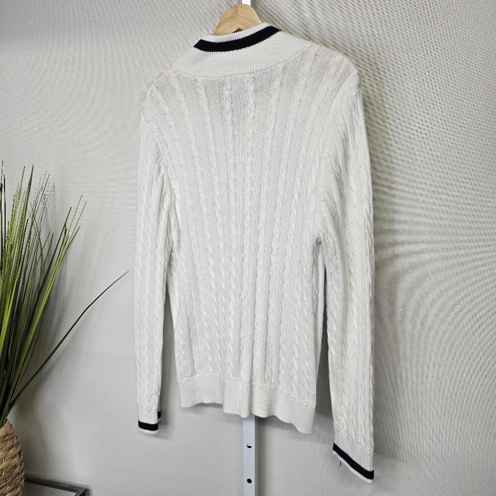 Foxcroft Womens XL White Supima Cotton Cable Knit Full Zip Cardigan Sweater - Picture 4 of 5